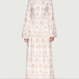 Veiled collection white maxi dress cotton embroidered dress size S